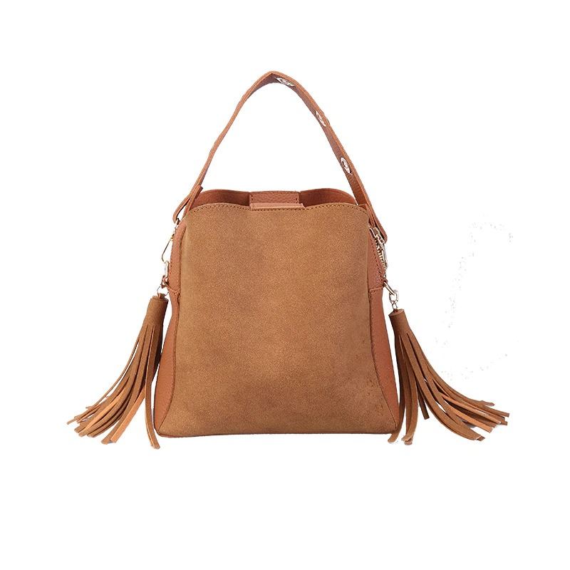 Fashion Scrub Women Bucket Bag Vintage Tassel Messenger Bag Vysoce Kvalitní Retro Taška Přes Rameno Jednoduchá Kabelka Crossbody Tote