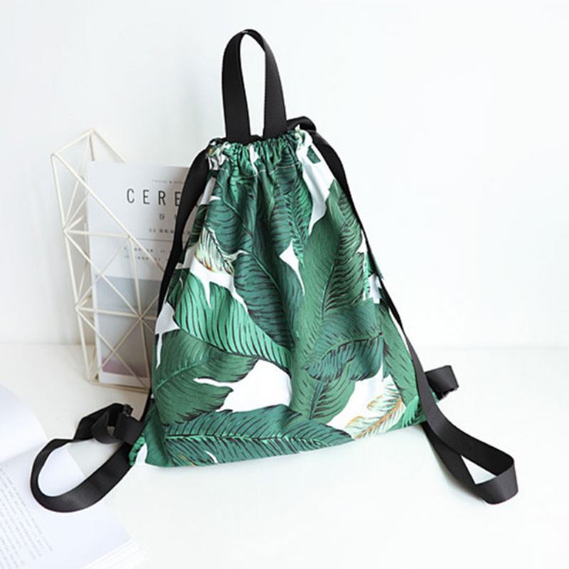 Fresh Print Leaf Canvas Backpack Kabelka Pro Volný Čas