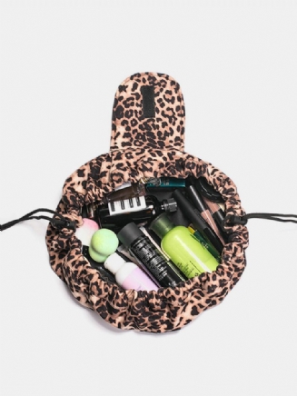 Leopard Print Lazy Makeup Bag Přenosná Cestovní Úložná Taška Velkokapacitní Se Stahovací Šňůrkou