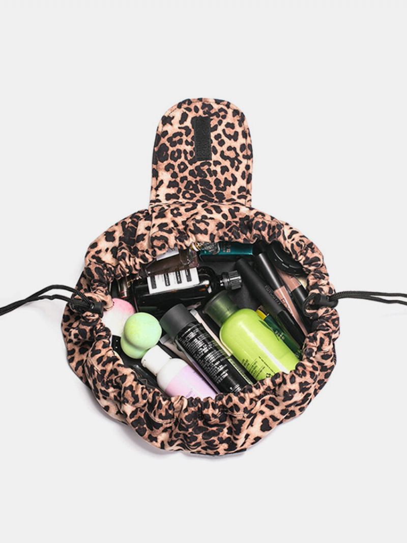 Leopard Print Lazy Makeup Bag Přenosná Cestovní Úložná Taška Velkokapacitní Se Stahovací Šňůrkou