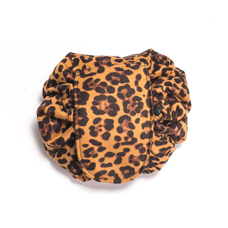 Leopard Print Lazy Makeup Bag Přenosná Cestovní Úložná Taška Velkokapacitní Se Stahovací Šňůrkou