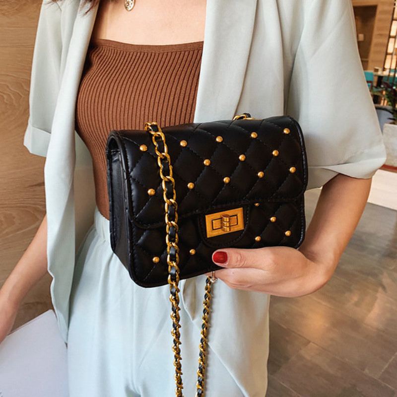 Lingge Chain Small Square Bag New Rivet College Wind Ramenní Taška Síťka Live High-end Diagonal Package