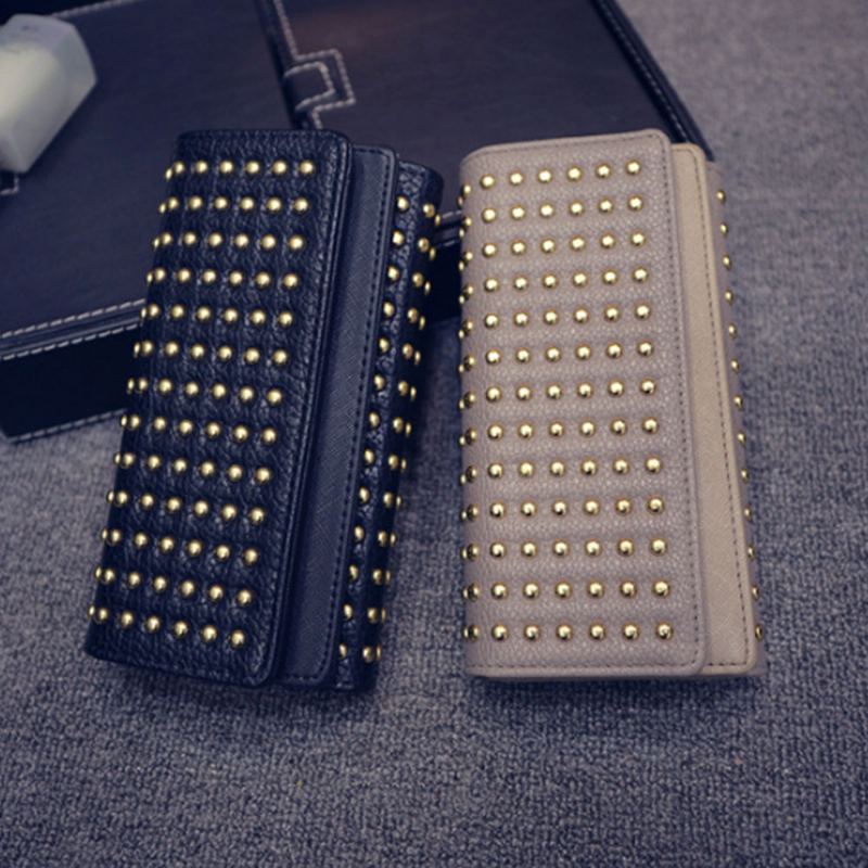 Long Double Cover Clutch New Fashion Women Peněženka European And American Pop Pun Style Rivet Handbag