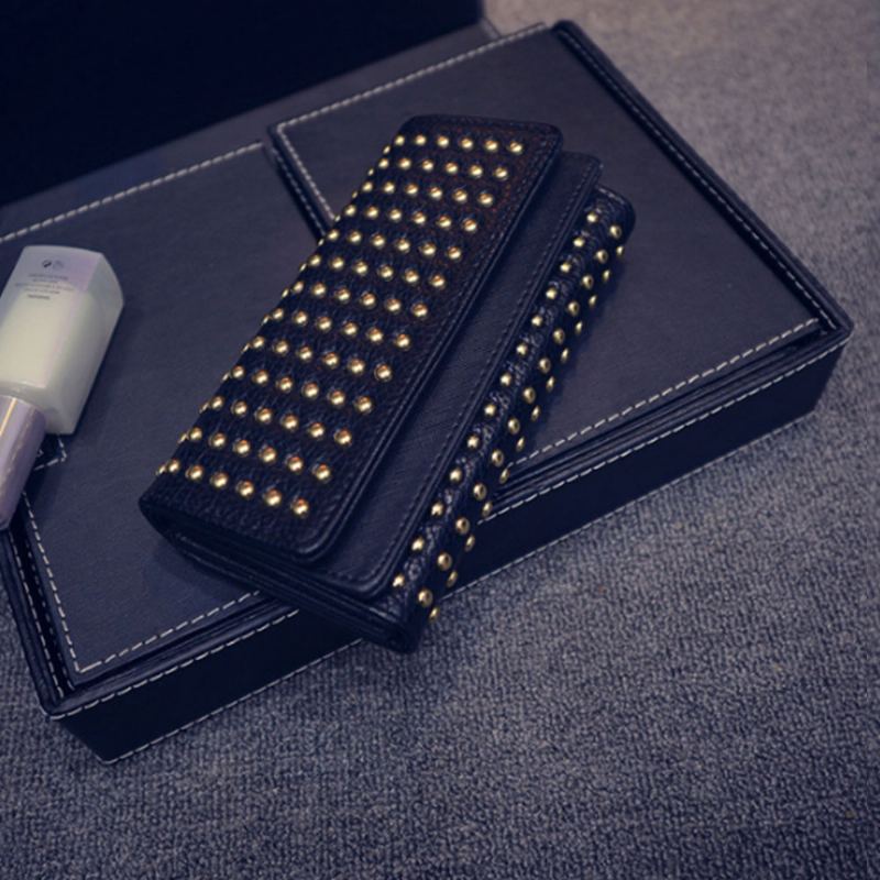 Long Double Cover Clutch New Fashion Women Peněženka European And American Pop Pun Style Rivet Handbag