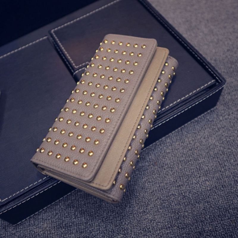 Long Double Cover Clutch New Fashion Women Peněženka European And American Pop Pun Style Rivet Handbag