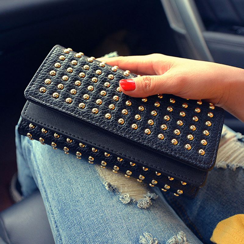 Long Double Cover Clutch New Fashion Women Peněženka European And American Pop Pun Style Rivet Handbag