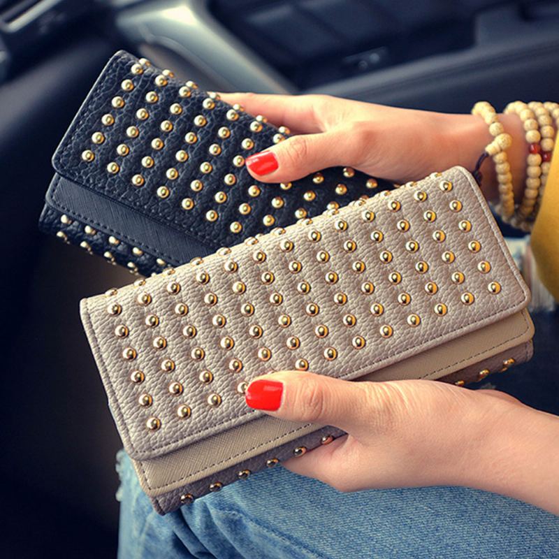 Long Double Cover Clutch New Fashion Women Peněženka European And American Pop Pun Style Rivet Handbag