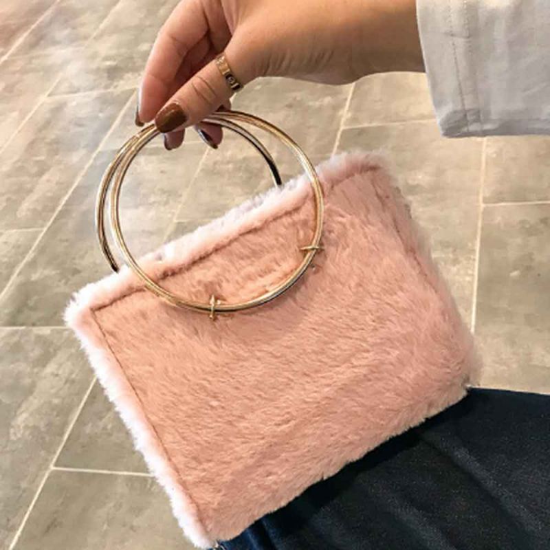 Módní Dámská Crossbody Kabelka Vybraná Plyšová S Jednoduchým Provazem Přes Rameno A Designem Rukojeti