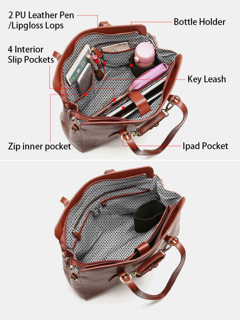 Multi-kapsa Z Umělé Kůže Velká Kapacita 13.3 Palcová Taška Na Notebook Dvoudílná Sada Kabelka Crossbody