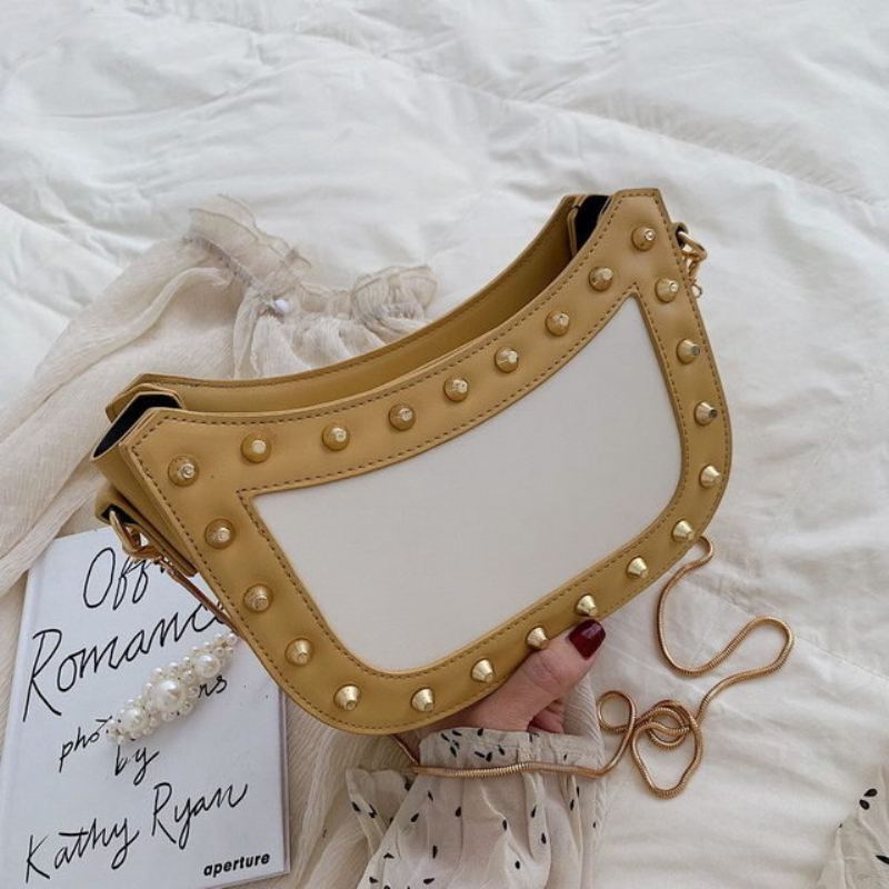 Niche Design Half Moon Rivet Chain Polštářová Taška Konkávní Tvar Bag Dámská Nová Přes Rameno