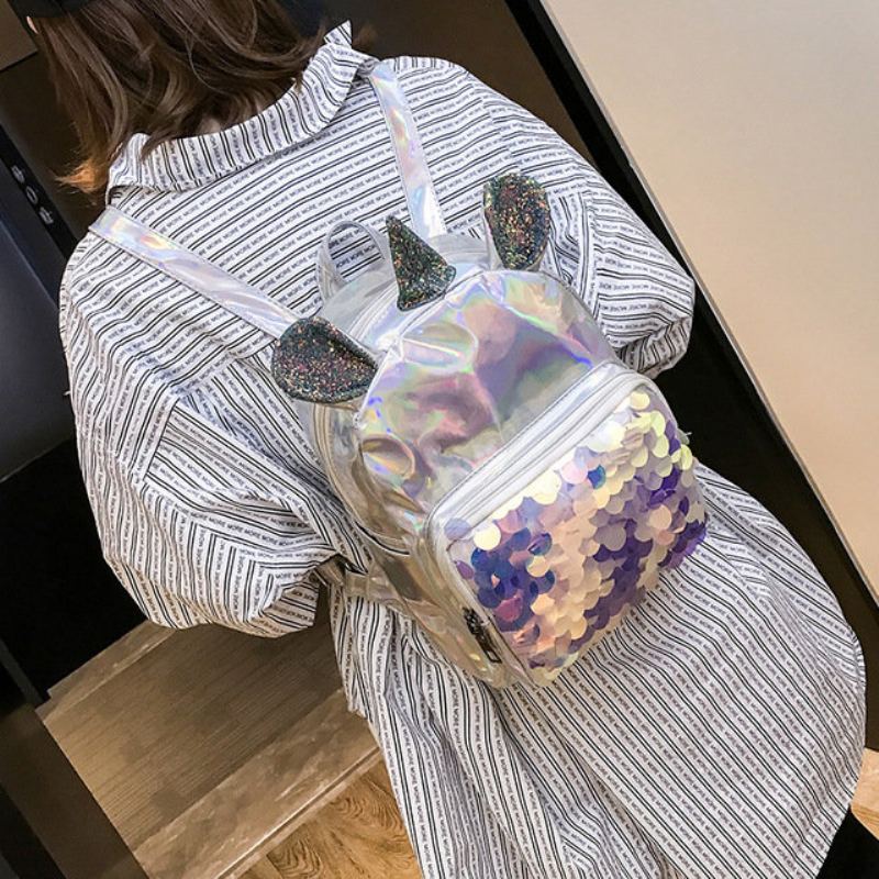 Nový Pu Sequin Batoh Unicorn Student Cute Bag Cartoon Girl Taška Přes Rameno Lady