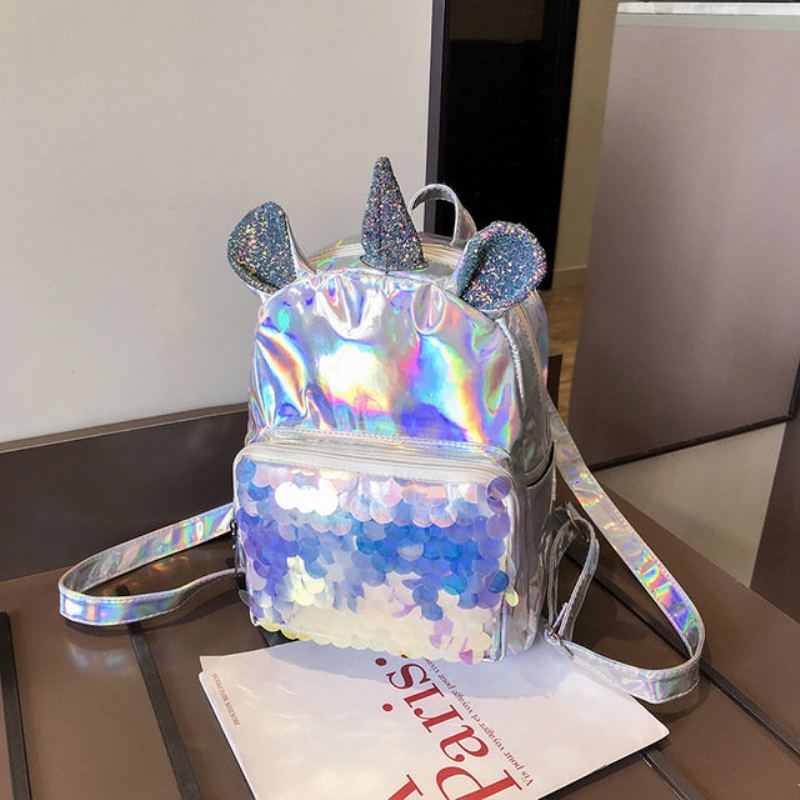 Nový Pu Sequin Batoh Unicorn Student Cute Bag Cartoon Girl Taška Přes Rameno Lady