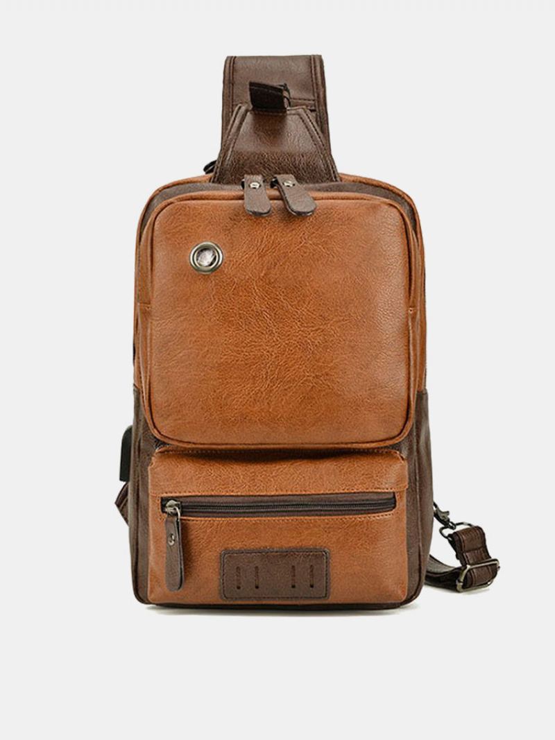 Pánská Taška Z Umělé Kůže Vintage Velkokapacitní Crossbody Odolná S Popruhem