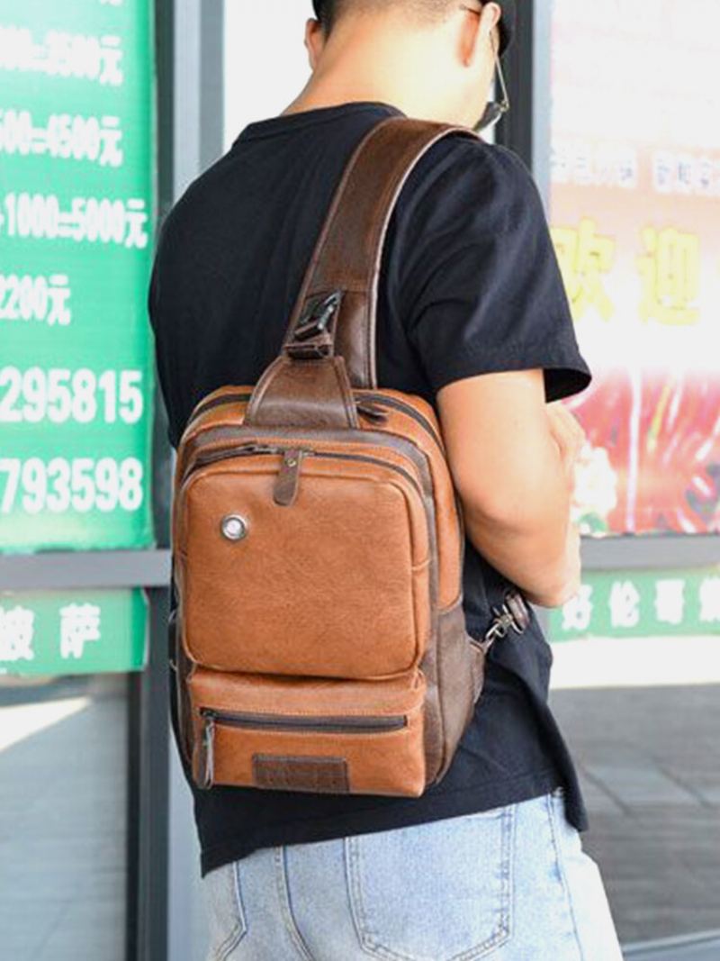 Pánská Taška Z Umělé Kůže Vintage Velkokapacitní Crossbody Odolná S Popruhem