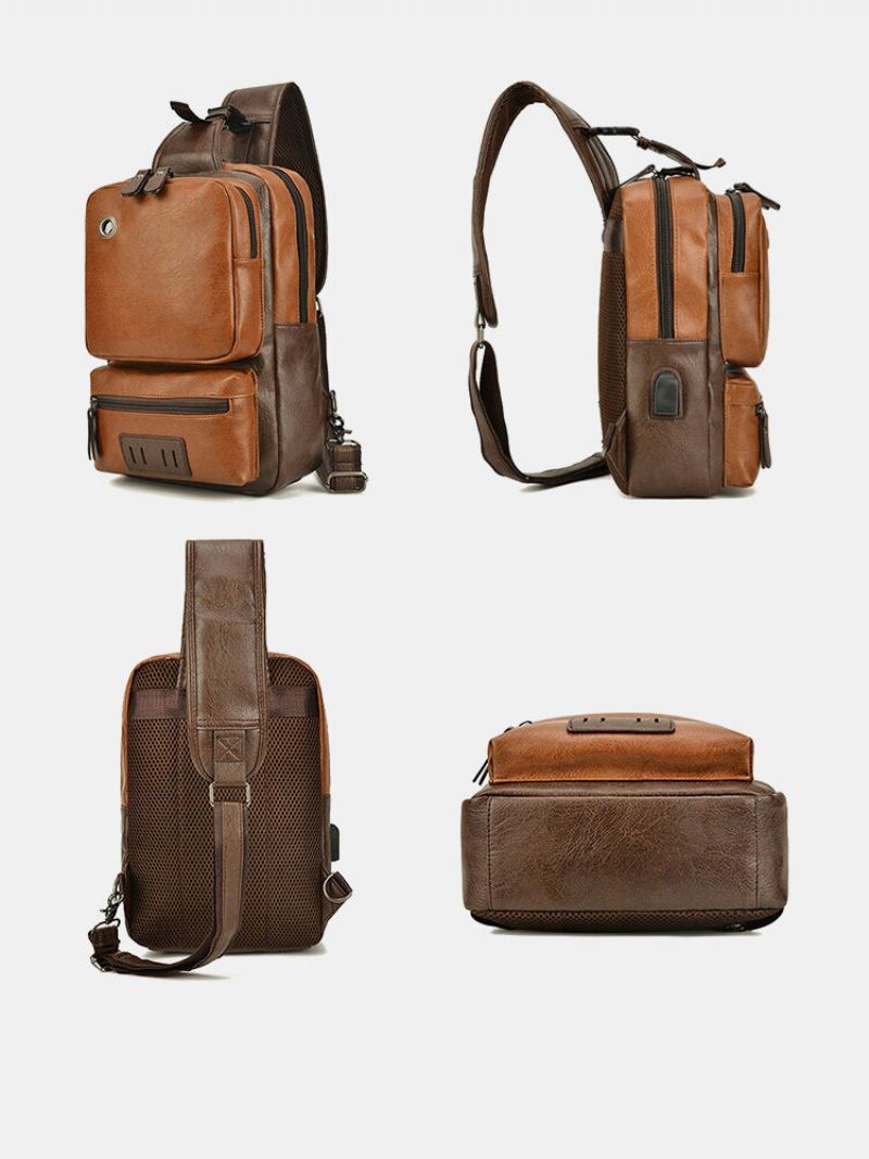 Pánská Taška Z Umělé Kůže Vintage Velkokapacitní Crossbody Odolná S Popruhem