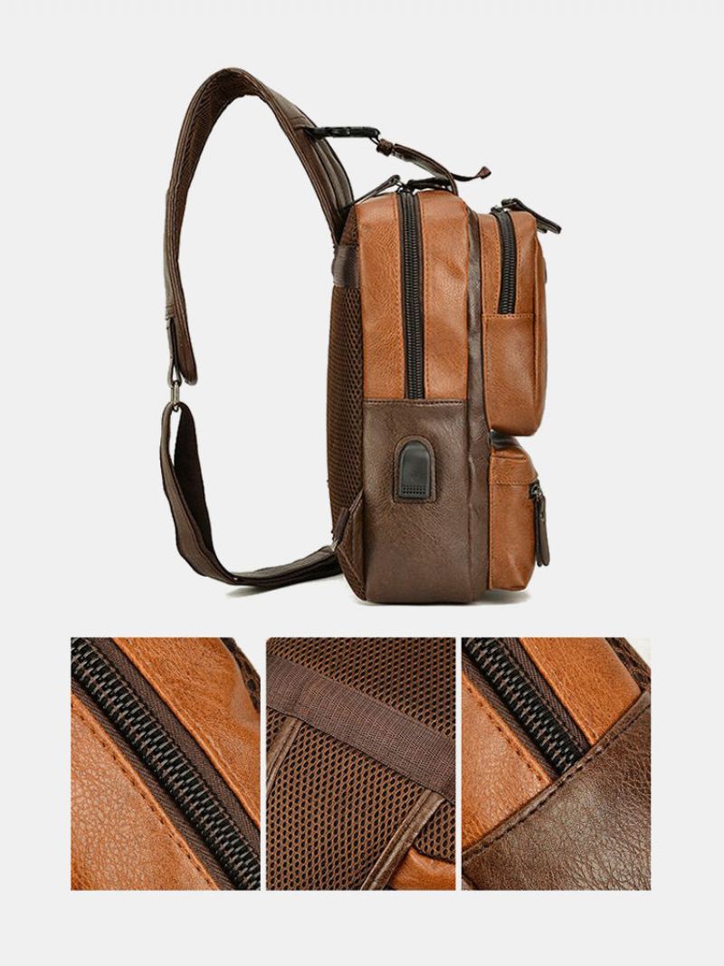 Pánská Taška Z Umělé Kůže Vintage Velkokapacitní Crossbody Odolná S Popruhem