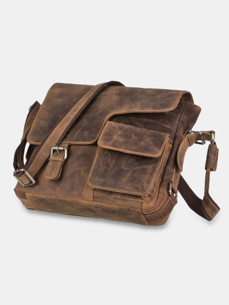 Pánská Vintage Multifunkční Taška Z Umělé Kůže Proti Krádeži Crossbody Přes Rameno S Mnoha Kapsami