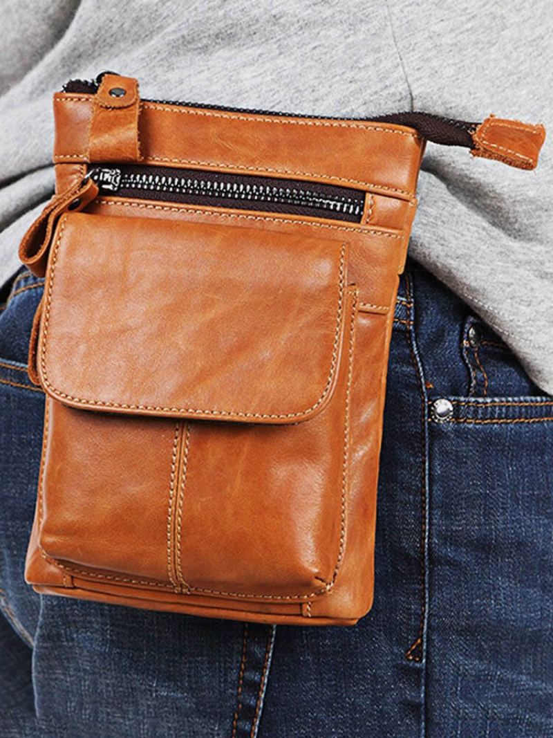 Pánská Vintage Originální Kožená Velkokapacitní Taška Do Pasu Crossbody Multifunkční Na Telefon