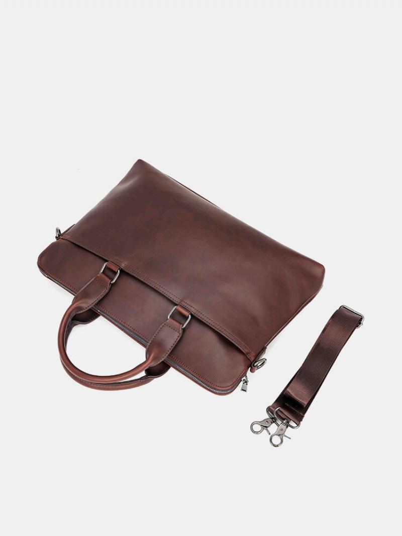 Pánská Vintage Taška Z Umělé Kůže Multi-carry Velkokapacitní Jednobarevná Aktovka Business Crossbody