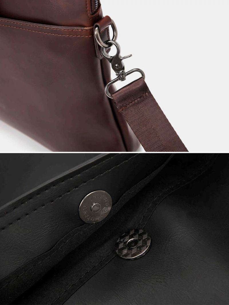 Pánská Vintage Taška Z Umělé Kůže Multi-carry Velkokapacitní Jednobarevná Aktovka Business Crossbody