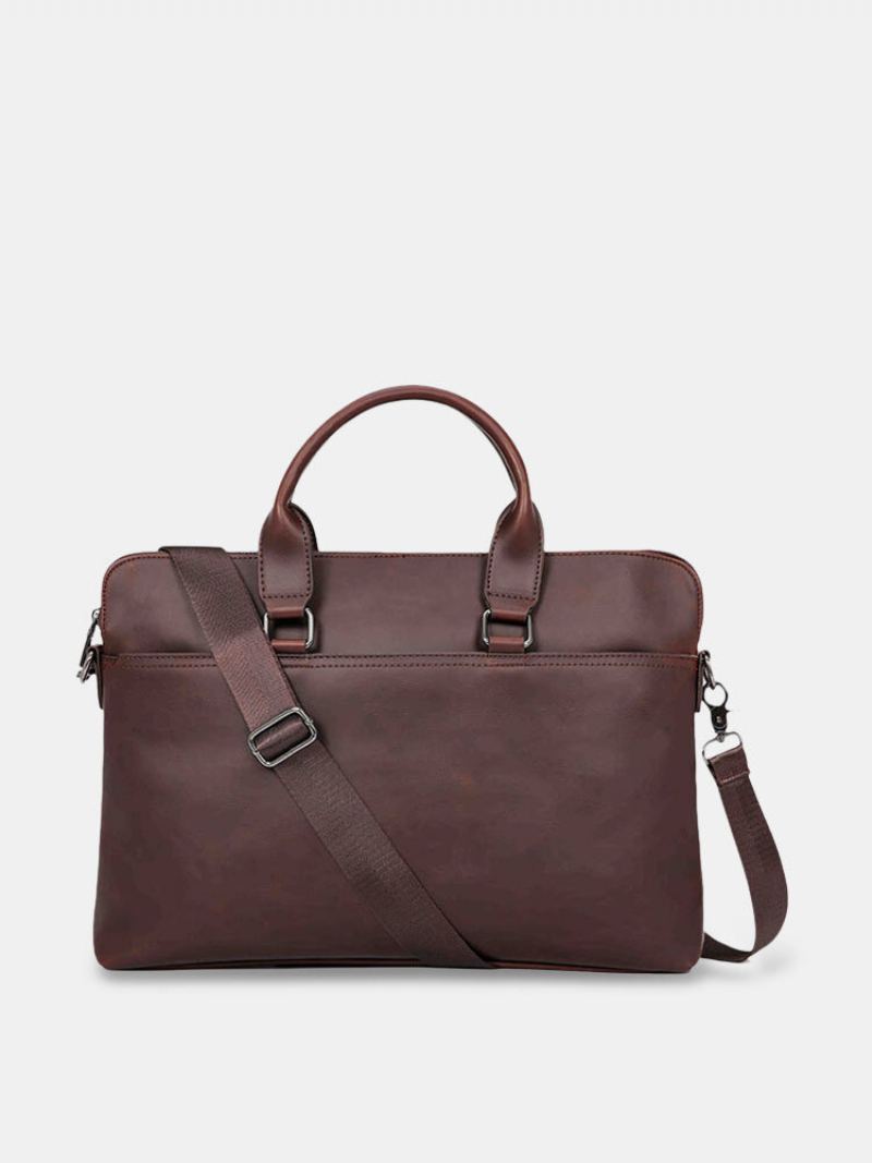 Pánská Vintage Taška Z Umělé Kůže Multi-carry Velkokapacitní Jednobarevná Aktovka Business Crossbody