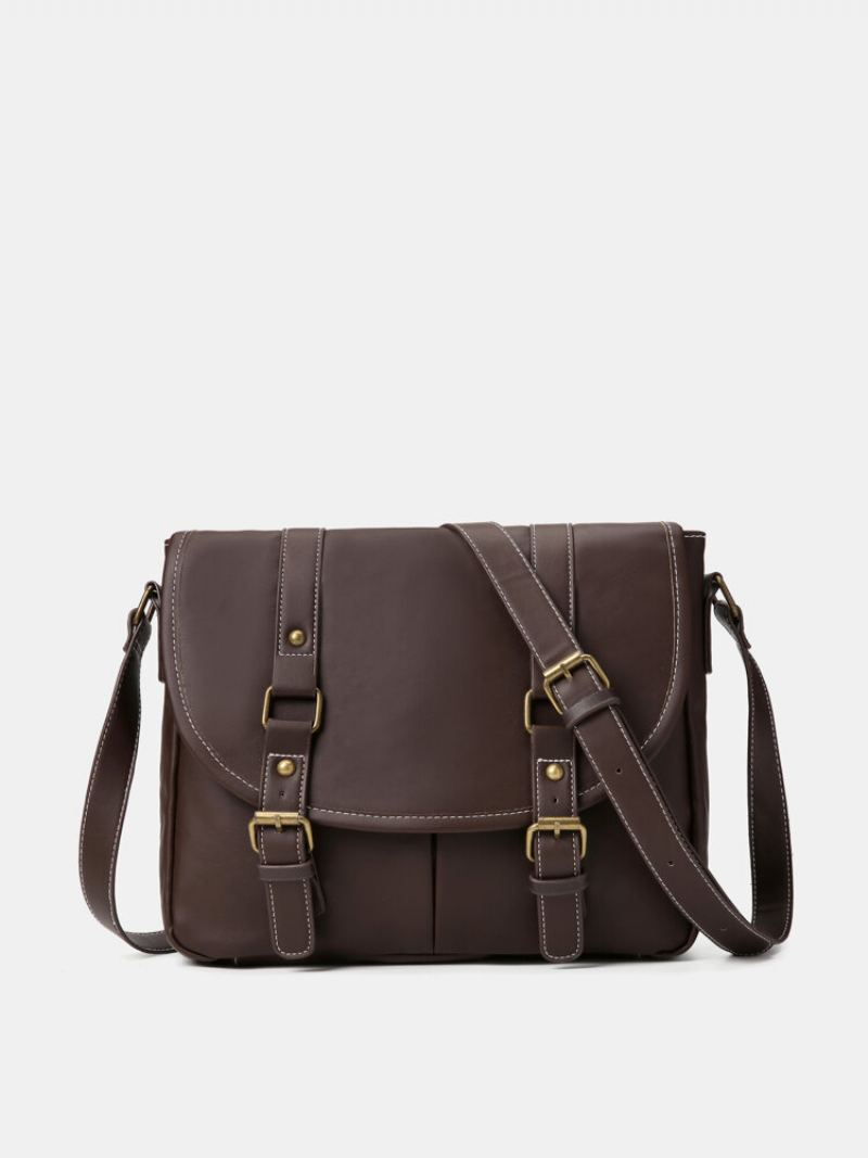 Pánská Vintage Voděodolná Velkokapacitní Crossbody Kabelka Z Umělé Kůže Krátká Přes Rameno