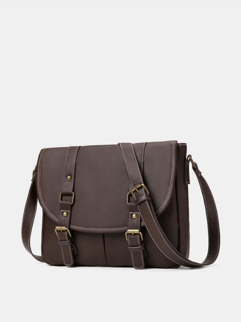 Pánská Vintage Voděodolná Velkokapacitní Crossbody Kabelka Z Umělé Kůže Krátká Přes Rameno