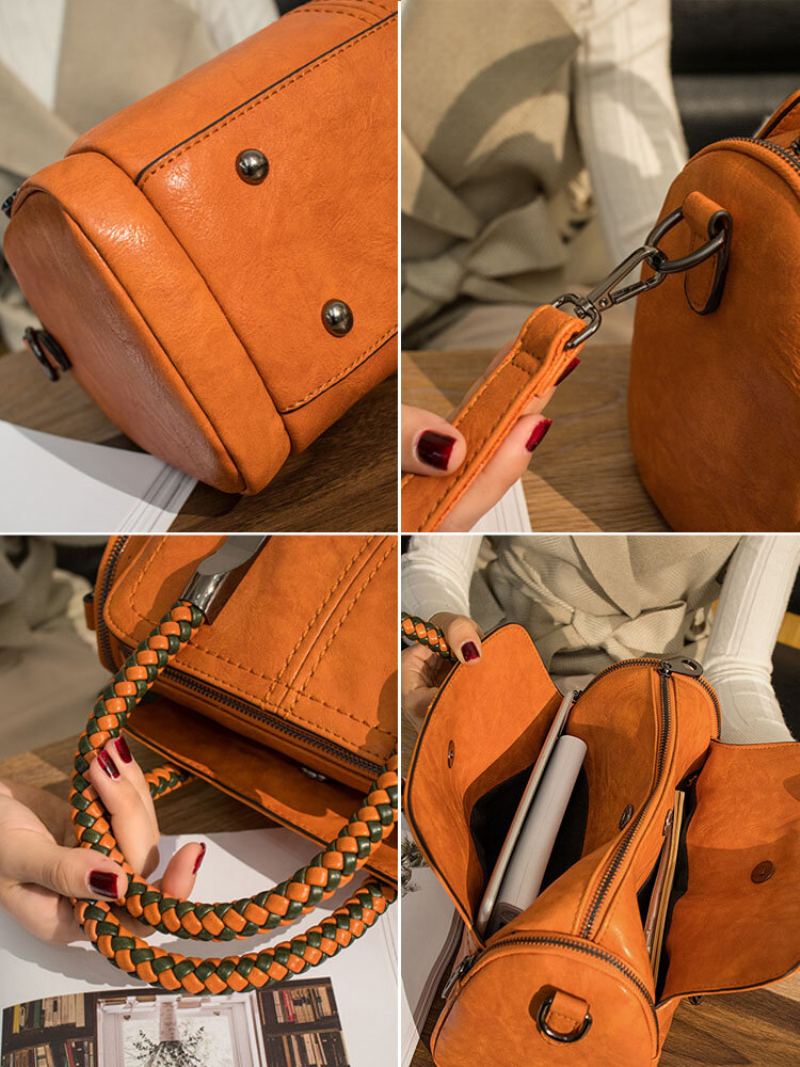 Rukojeť Z Umělé Kůže Retro Woven Vícenosná Crossbody Kabelka Vodotěsná S Nastavitelným Ramenním Popruhem