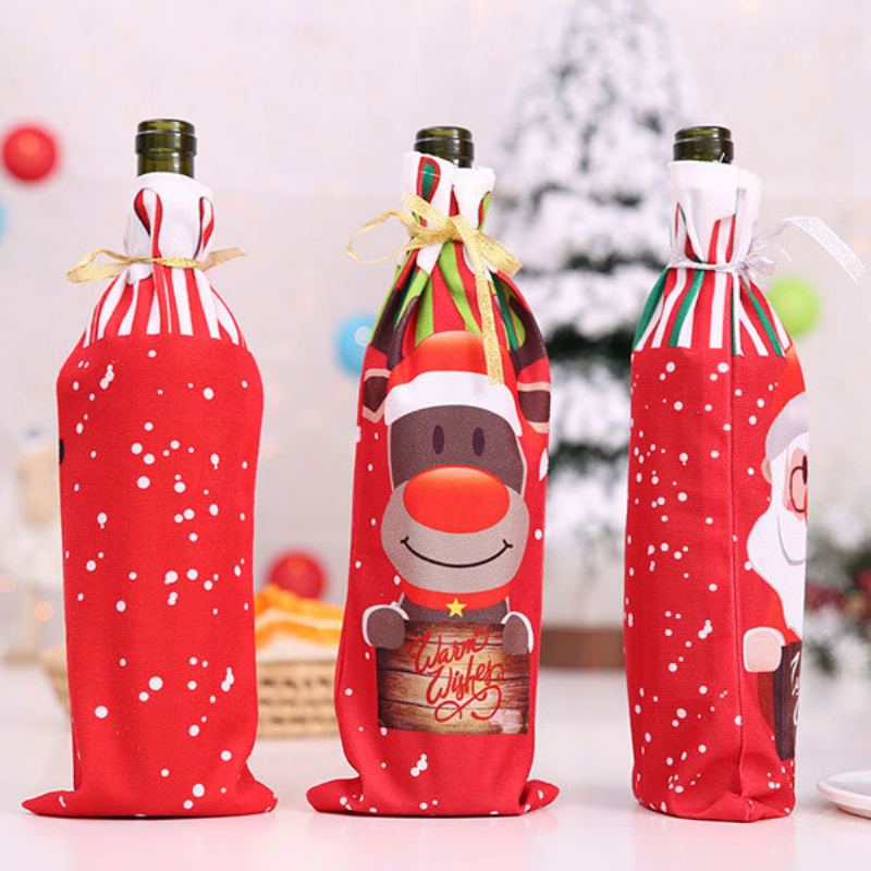 Table Decor Dinner Party Červené Víno Vánoční Santa Tree Bottle Cover Bag Sets