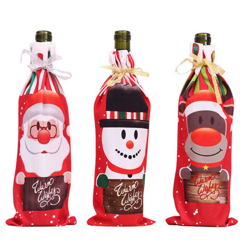 Table Decor Dinner Party Červené Víno Vánoční Santa Tree Bottle Cover Bag Sets