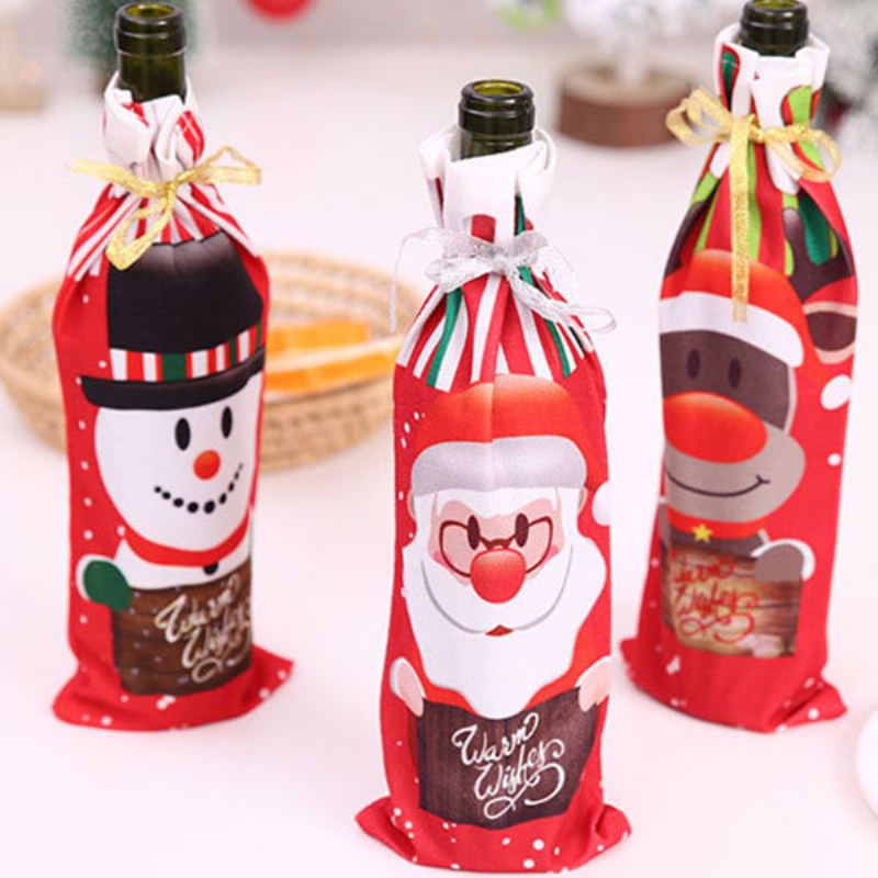 Table Decor Dinner Party Červené Víno Vánoční Santa Tree Bottle Cover Bag Sets