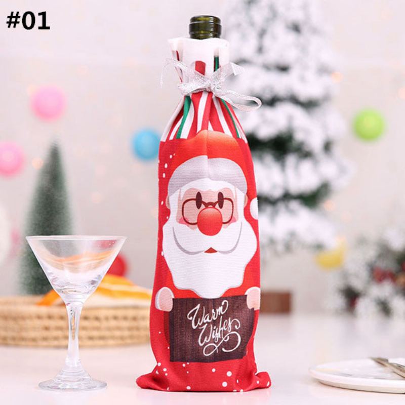 Table Decor Dinner Party Červené Víno Vánoční Santa Tree Bottle Cover Bag Sets