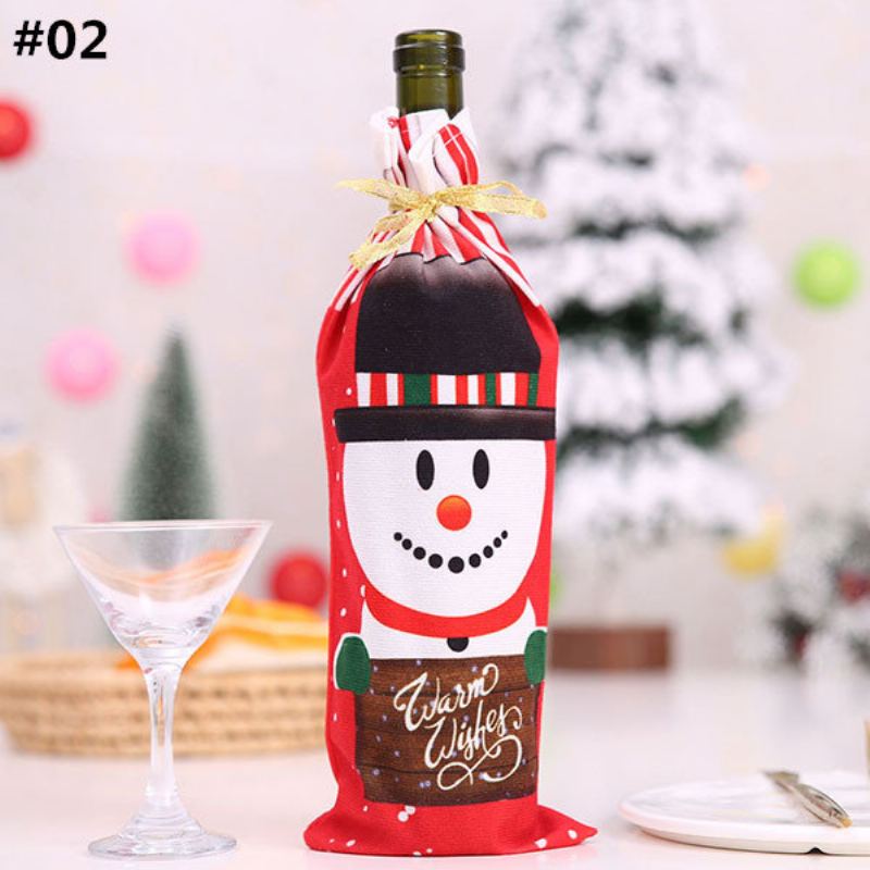 Table Decor Dinner Party Červené Víno Vánoční Santa Tree Bottle Cover Bag Sets