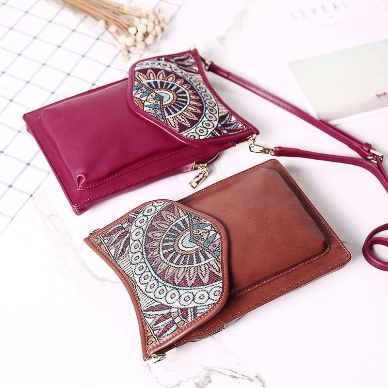 Tašky Přes Rameno Ve Stylu Brenice Bohemia Vintage Canvas Flower Potisk Na Telefon Crossbody