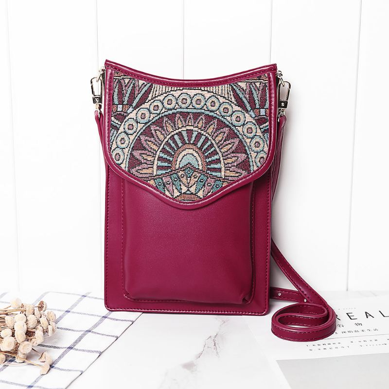 Tašky Přes Rameno Ve Stylu Brenice Bohemia Vintage Canvas Flower Potisk Na Telefon Crossbody