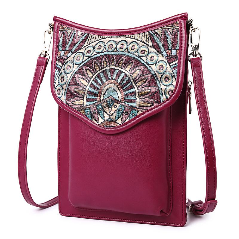 Tašky Přes Rameno Ve Stylu Brenice Bohemia Vintage Canvas Flower Potisk Na Telefon Crossbody