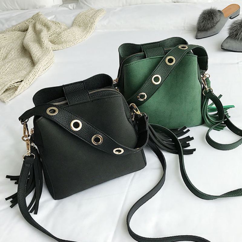 Tassel Bucket Bag Pu Kožená Kabelka Přes Rameno Crossbody Pro Ženy