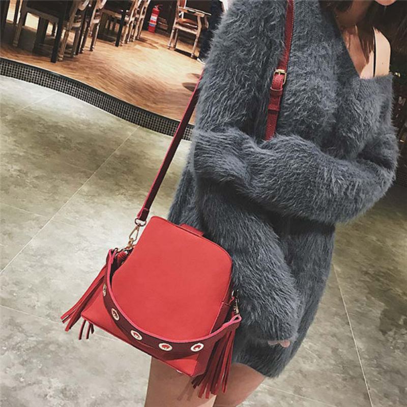 Tassel Bucket Bag Pu Kožená Kabelka Přes Rameno Crossbody Pro Ženy