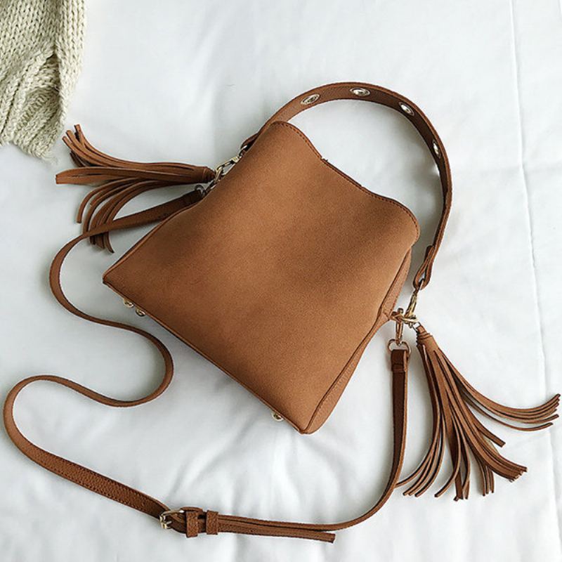 Tassel Bucket Bag Pu Kožená Kabelka Přes Rameno Crossbody Pro Ženy