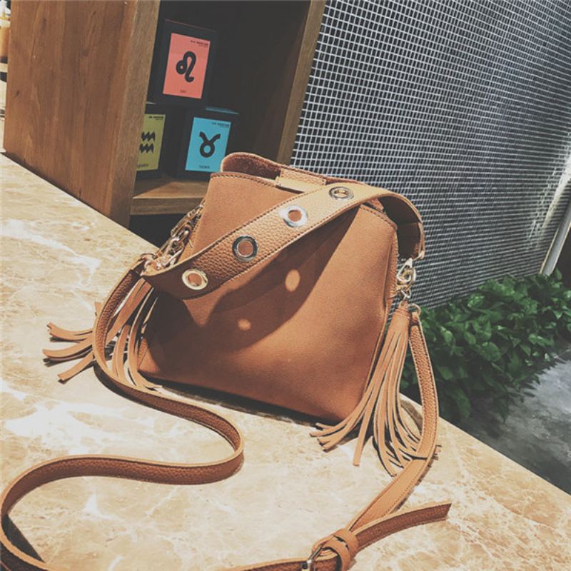 Tassel Bucket Bag Pu Kožená Kabelka Přes Rameno Crossbody Pro Ženy