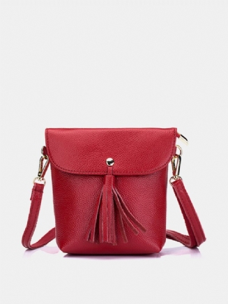 Tassel Bucket Bag Z Pravé Kůže 5.5 Palce Crossbody Kabelka