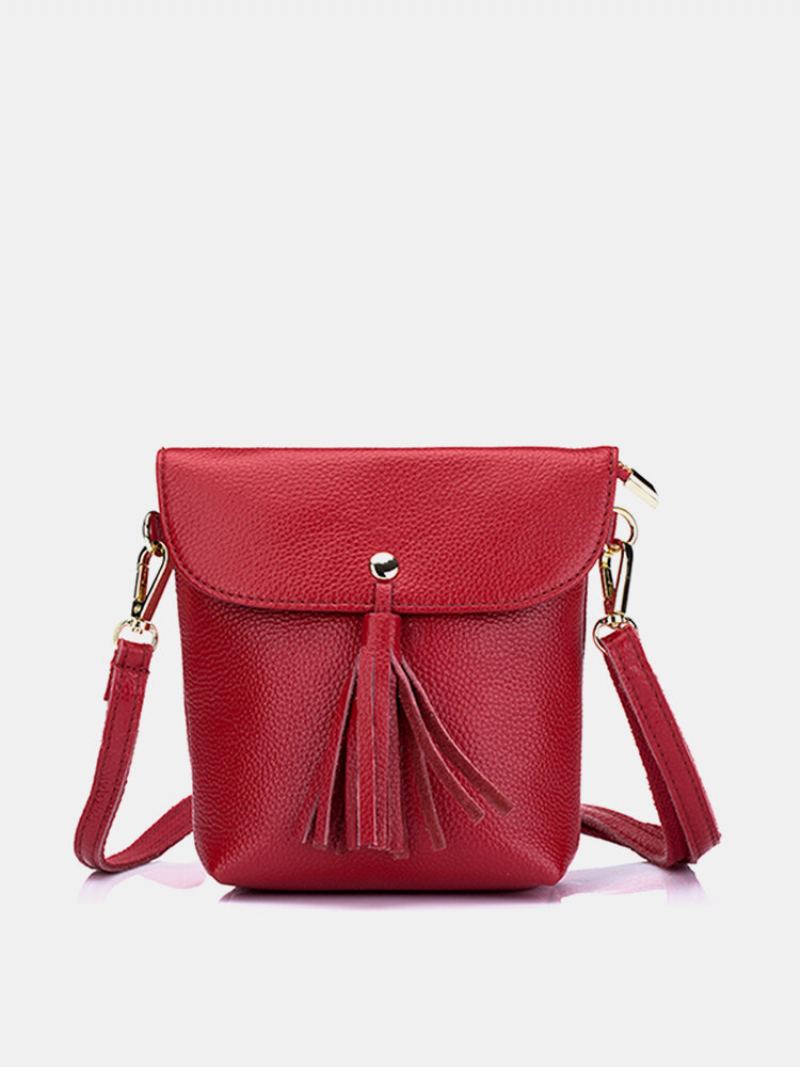 Tassel Bucket Bag Z Pravé Kůže 5.5 Palce Crossbody Kabelka