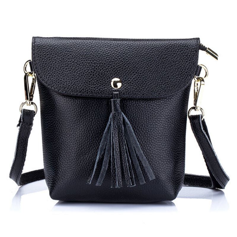 Tassel Bucket Bag Z Pravé Kůže 5.5 Palce Crossbody Kabelka