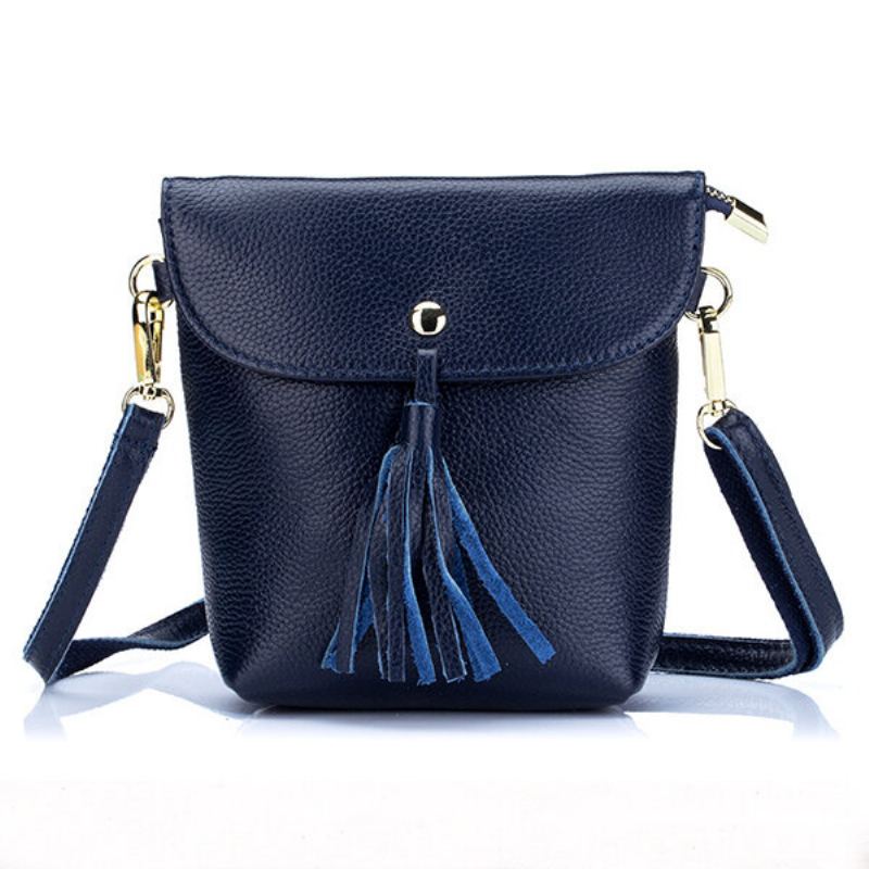 Tassel Bucket Bag Z Pravé Kůže 5.5 Palce Crossbody Kabelka