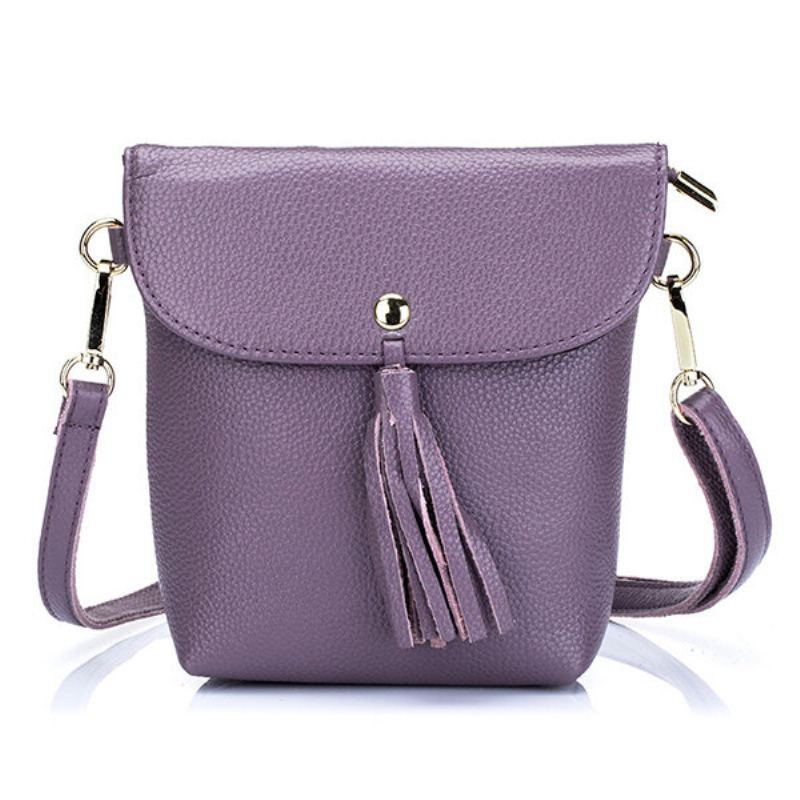 Tassel Bucket Bag Z Pravé Kůže 5.5 Palce Crossbody Kabelka