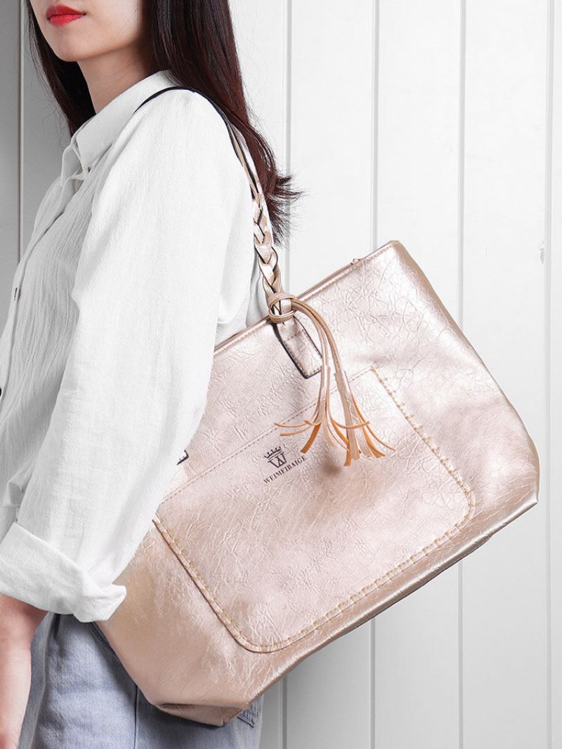 Tassel Decor Tote Bag S Pletenou Rukojetí