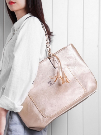 Tassel Decor Tote Bag S Pletenou Rukojetí