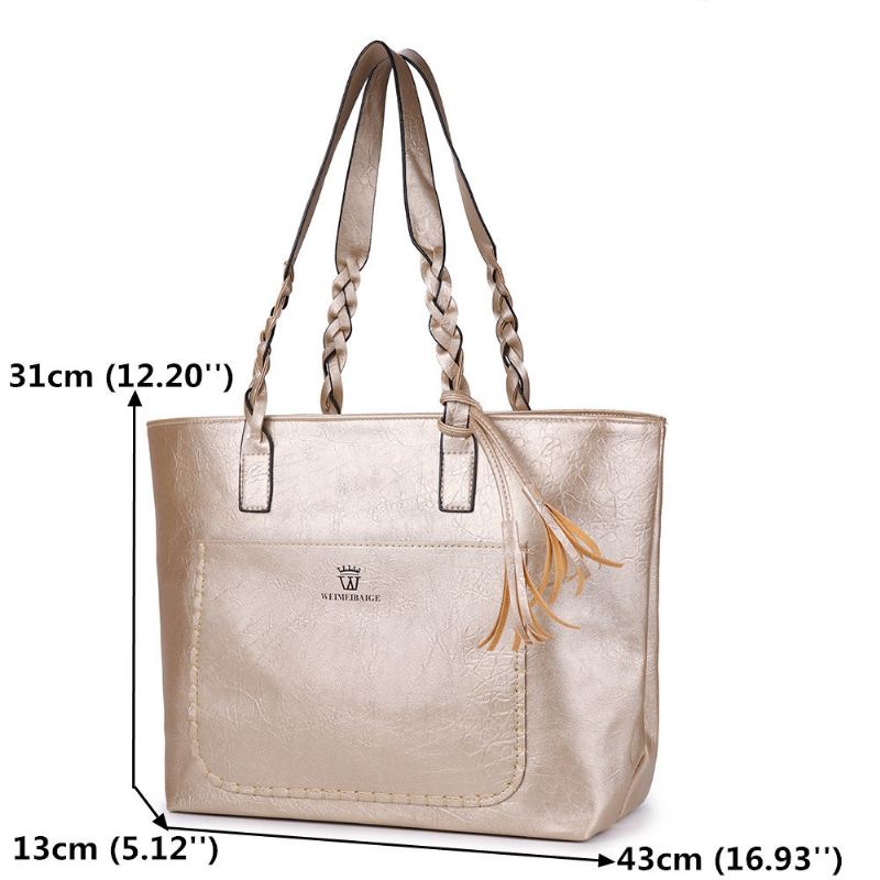 Tassel Decor Tote Bag S Pletenou Rukojetí