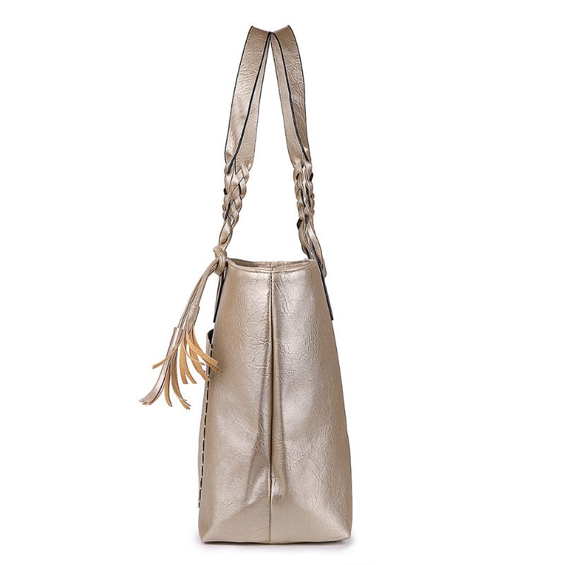 Tassel Decor Tote Bag S Pletenou Rukojetí