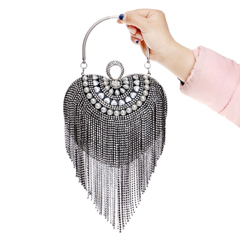 Tassel Evening Bag Luxury Female Clutch Mini Polyesterová Spojka Na Šaty Ve Tvaru Srdce 2023